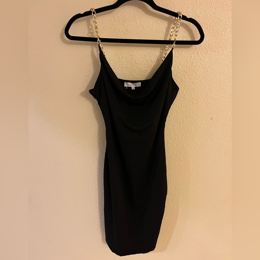Sexy black dress with gold chain strap